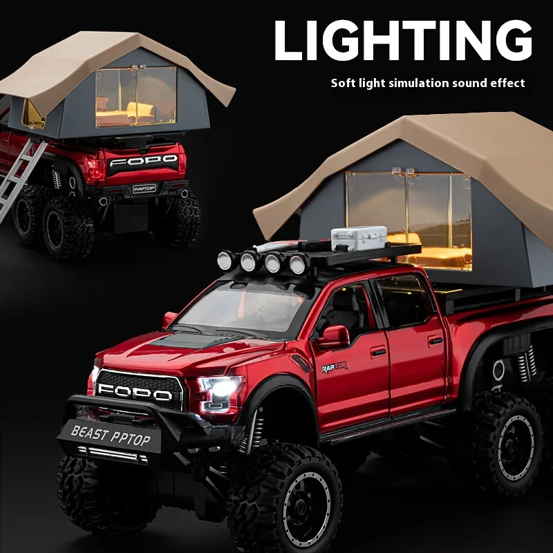 1:24 Ford Raptor F150 Camping RV Off Road Pickup Truck Alloy Metal