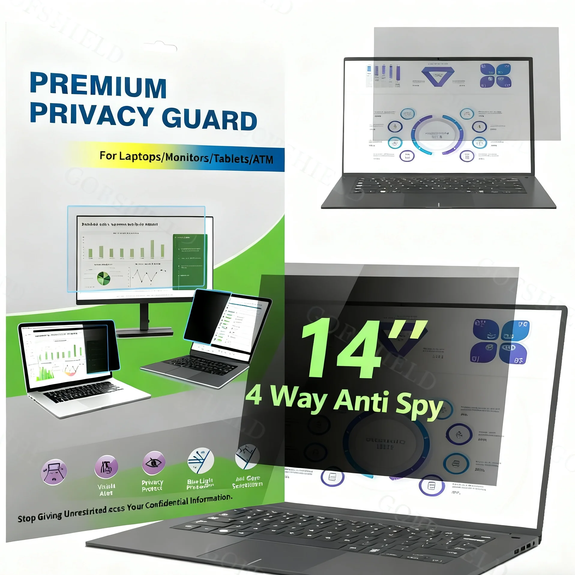 Privacy Screen Protector For Monitor 4 Way Privacy Screen Protector for 14-17inch Monitor,Anti Blue Light ...