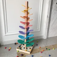 Montessori Wooden Petal Tree Building Blocks Toy Children's Rainbow Ball Ball Run Track Baby Educational Toy Gifts for Kids
