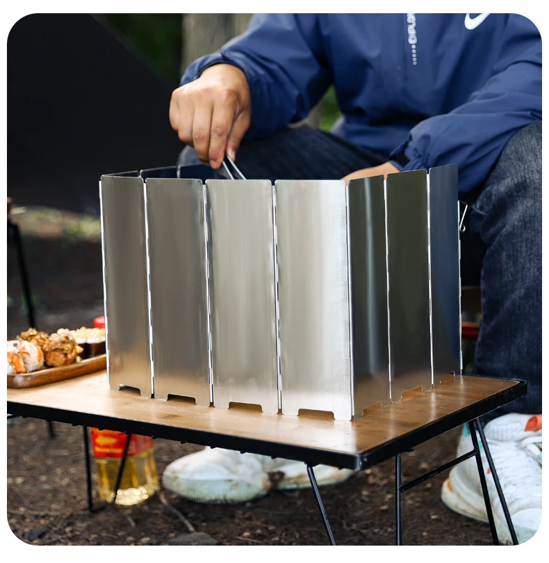 Camping Portable 10 Plates Stove Wind Shield Folding Outdoor Picnic BBQ Gas Burner Windproof Screen Guard Cookware Supplies