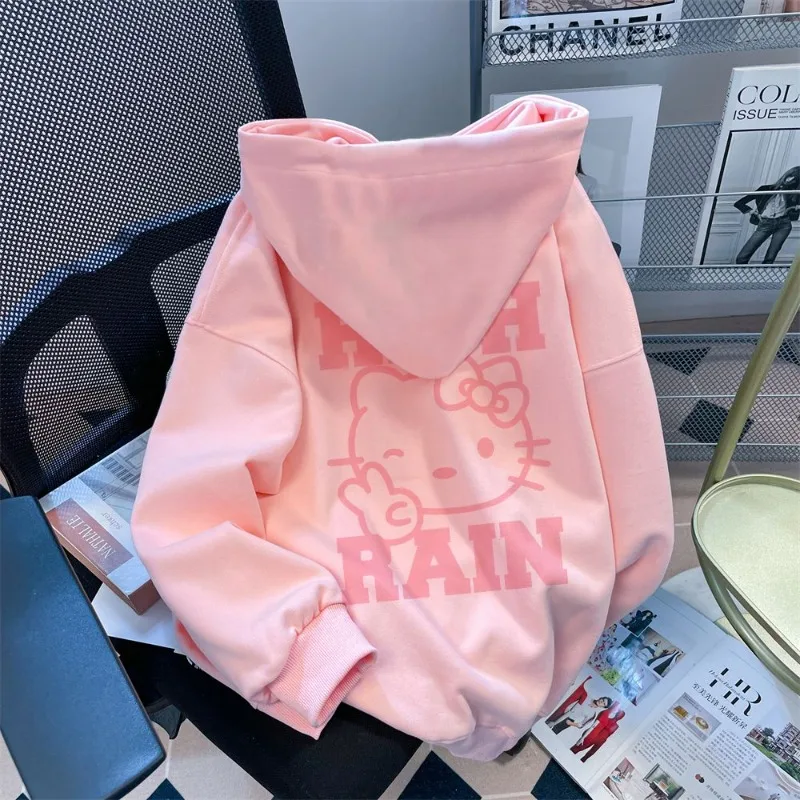 Sanrio Hello Kitty Hooded Sweatshirt Women Autumn Winter Y2k Clothes Cartoon Long-sleeved Sweatshirt Casual Fashion Coat Top