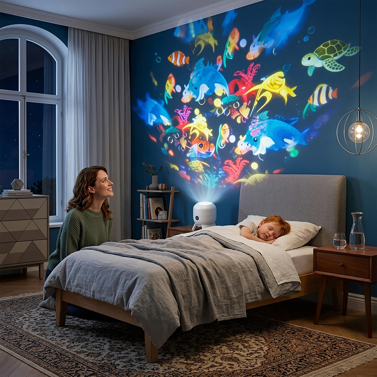 360° Rotating LED Ocean Projector Night Light - Rechargeable Ambient Lamp