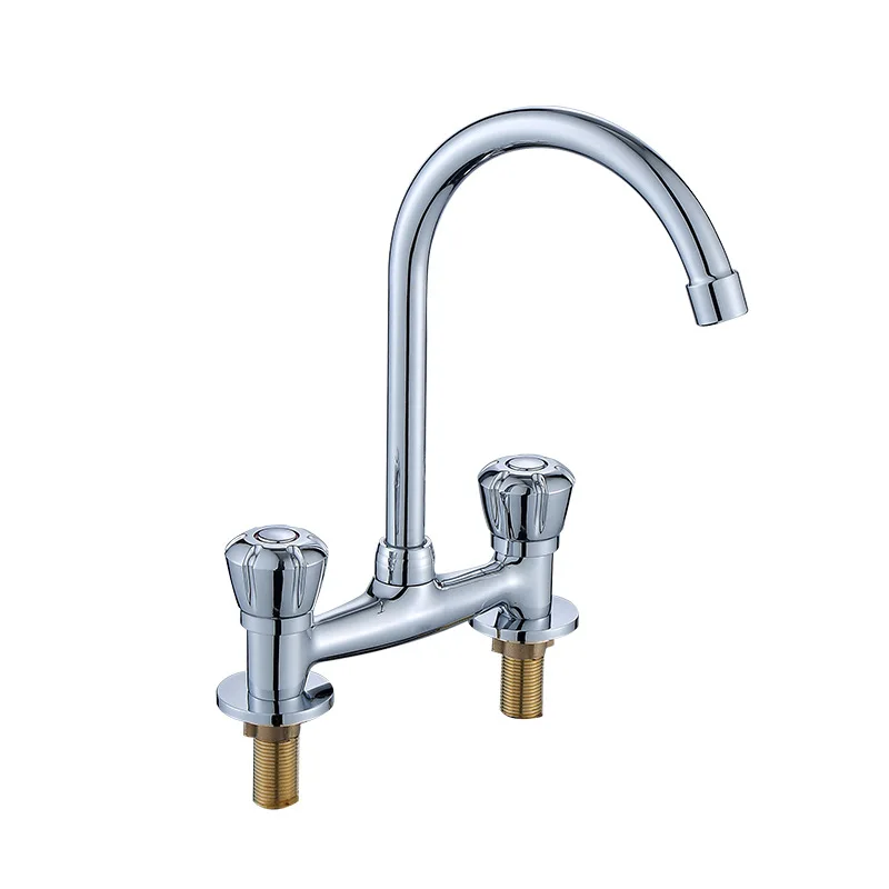Clássico Torneira da Cozinha de Bronze Cromado Dupla Alça Buraco Quente & Fria Bacia 1pc