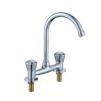 Rubinetto da cucina classico 1PC Ottone cromato Doppia maniglia Doppio foro Rubinetto per lavabo caldo e freddo Torneira Cozinha 1