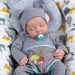46CM Reborn Baby Doll with 3D Painted Skin Veins - Art Collection Doll Gift - Vinyl Boy Doll (With Grey Clothes)