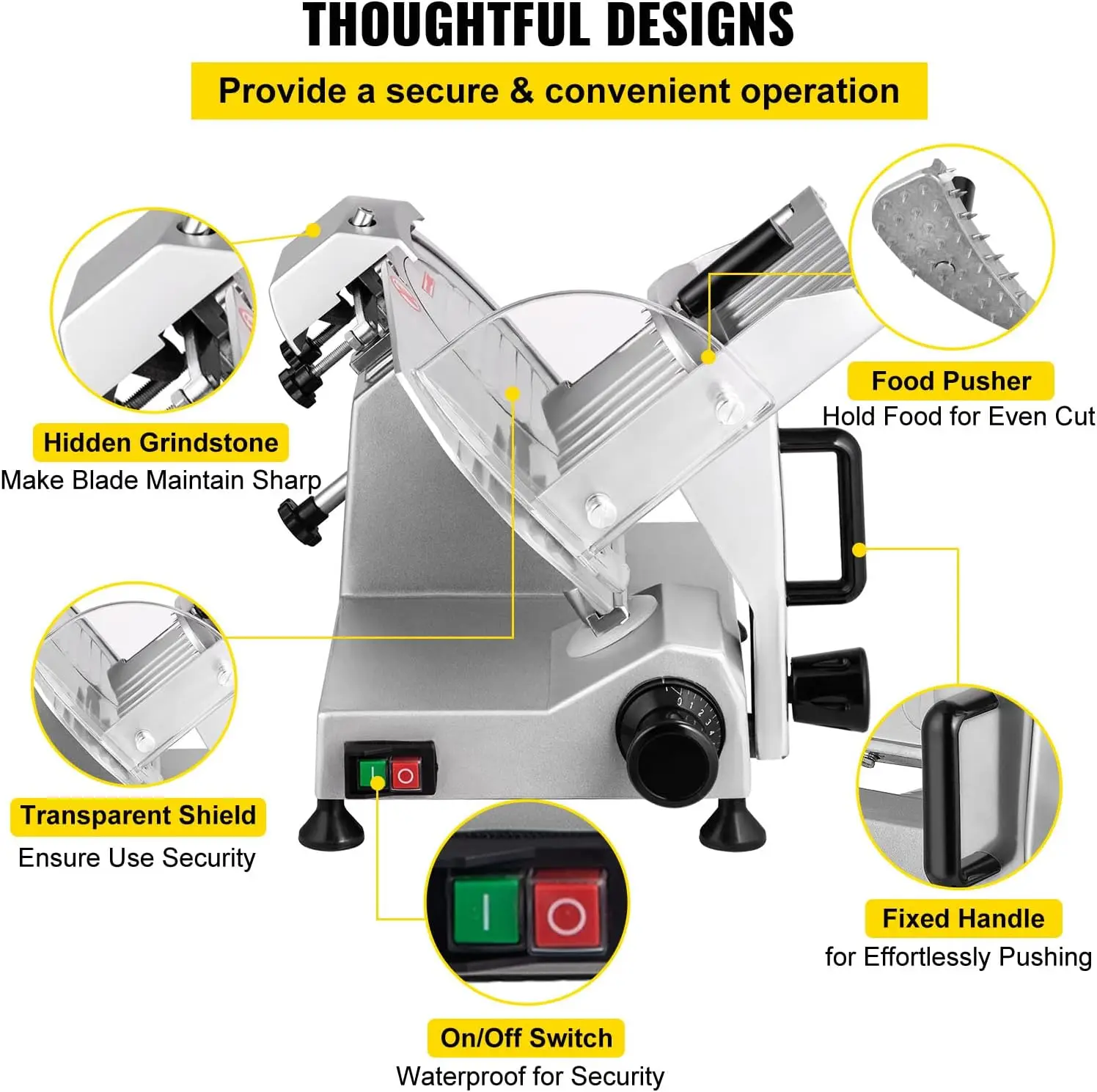 Commercial Meat Slicer, 200W Electric Deli Food Slicer, 1200RPM Meat Slicer with 8.7“ Chromium-plated Steel Blade, 0-12mm Adjust 6
