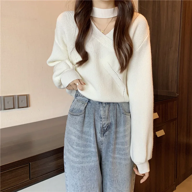 Women Knitted V Neck Sweater