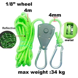 Adjustable Tent Rope Fastener and Pulley System for Camping and Outdoor Use (4m metal reflective)