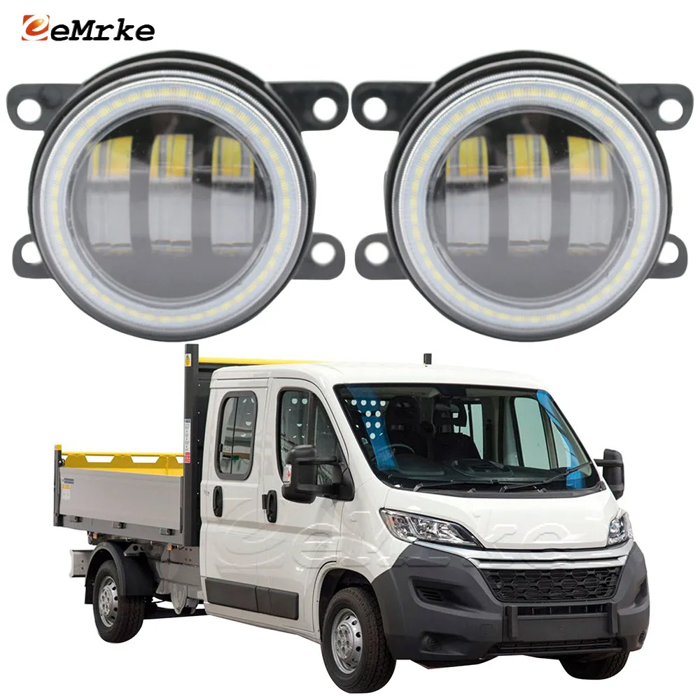 

2* LED Angel Eyes DRL Fog Lamp Assembly Lens for Citroen Jumper Relay 250,295 2015 2016 2017 2018 2019 Daytime Running Light 12V
