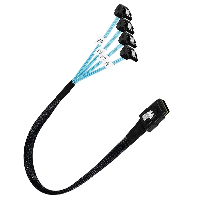 내부 미니 SAS SFF-8087 - 4 SATA 3.0 직각 변환 케이블 36핀 - 4 SATA 7핀 6Gbps 하드 드라이브 서버 케이블