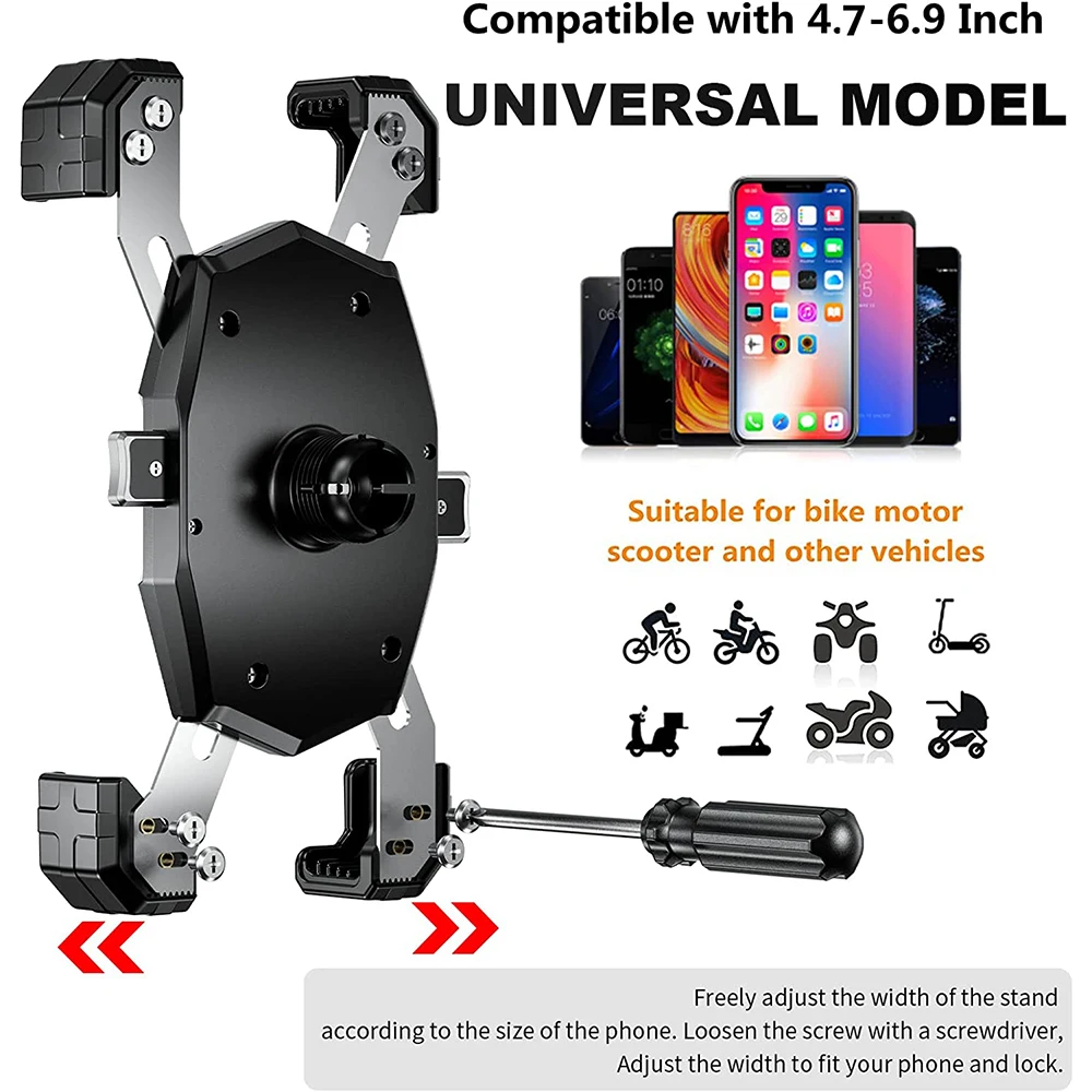 오토바이 휴대폰 거치대 Qi 15W 무선 충전기, USB C 20W 고속 충전, 원 푸시 방수, 오토바이 핸들 바 휴대폰 마운트