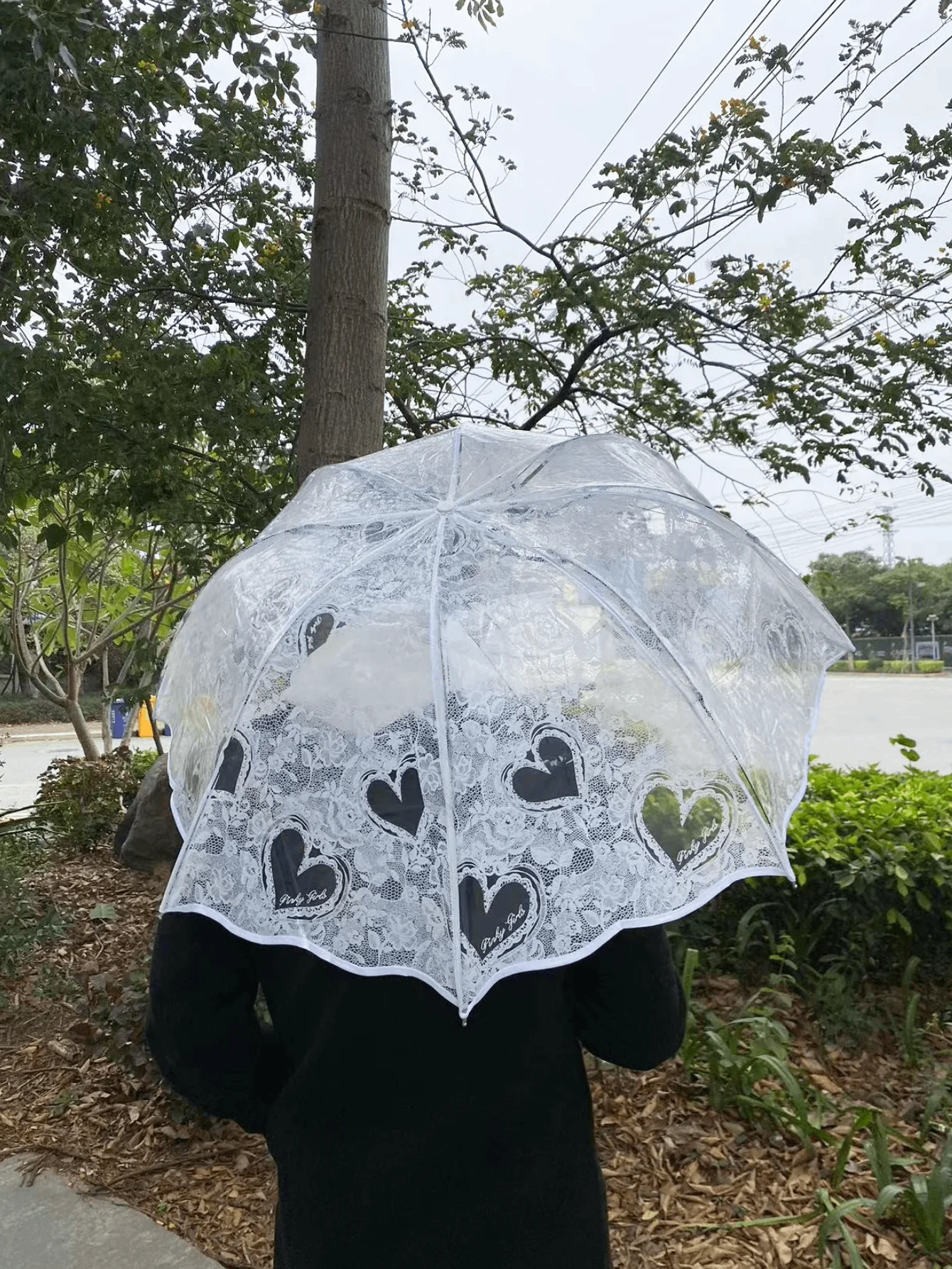 Description Picture 2 of itemNew Wave Edge Retro Transparent Umbrella PVC Three Folding Arch Butterfly Rose Umbrella