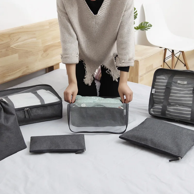 

New travel storage bag 6-piece set cationic Oxford cloth storage bag 6-piece set washing clothes packaging bag