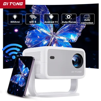 DITONG 1080P 800ANSI 4K Android 11 360° HD Projector With Auto Keystone Correction Focus Wifi6 BT5.2 Portable Outdoor