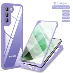 360° Shockproof Transparent Phone Case with Built - in Screen Protector and Anti - Drop Bumper Cover - Galaxy M13 5G (QCQBG purple)