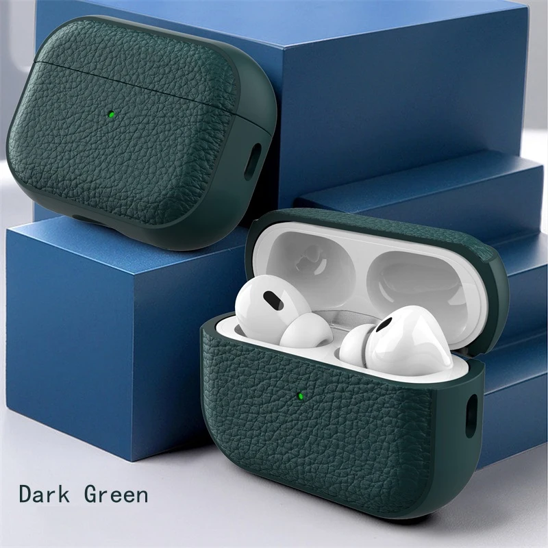 Luxury Lychee Leather Earphone Case with Hook Strap - Business Edition