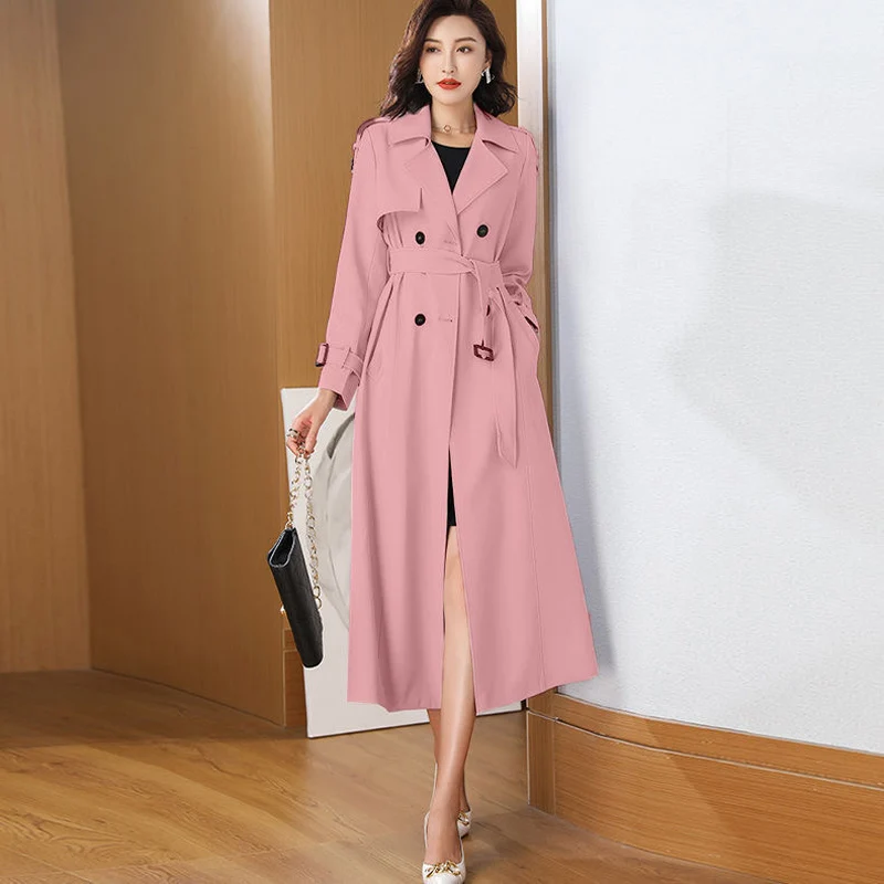 

Hepburn Style Long Trench Coat For Women Autumn 2023 New Slim Fitting Temperament Ladies' Over Knee Fashion Large Size Long Coat