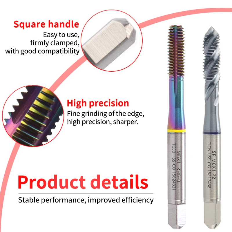 HSS-CO Blue Red Yellow Ring Spiral Fluted Tap Pointed Roll Forming M2 M2.5 M3 M4 M5 M6 M8 M10 M12 Ma