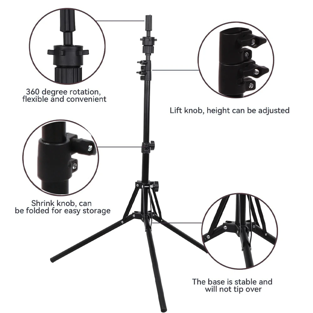 Canvas Block Head Mannequin With Adjustable Tripod Wig Stand_voghion.com