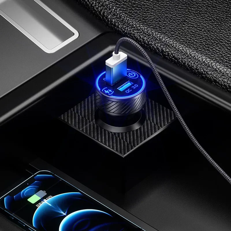 Adattatore per caricabatterie da auto USB a doppia porta da 36 W, compatibile con più dispositivi (luce verde