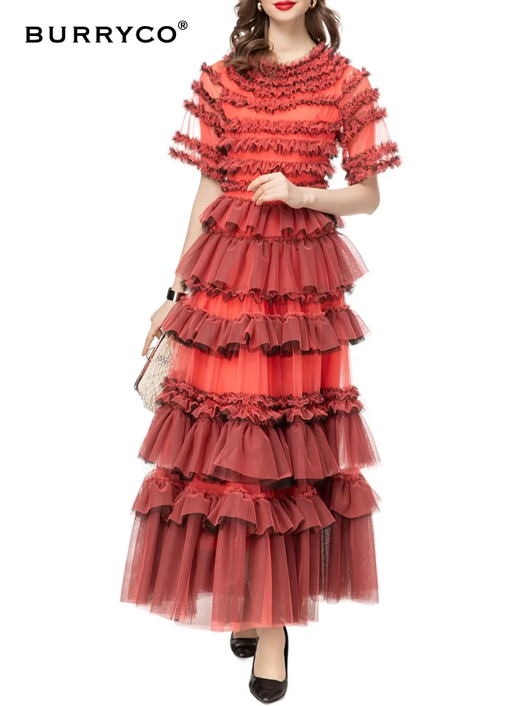 

BURRYCO Summer 2023 Women's New Original Design Heavy Industry Two Tone Ruffle Edge Multi layered Dress