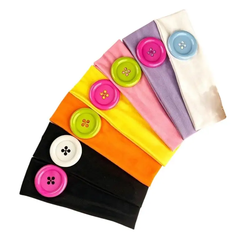 Summer Dopamine Large Button Wave Dot Headband Fashionable Ins Style Elastic Headband Colorful Hair Accessories For Women Girls 3