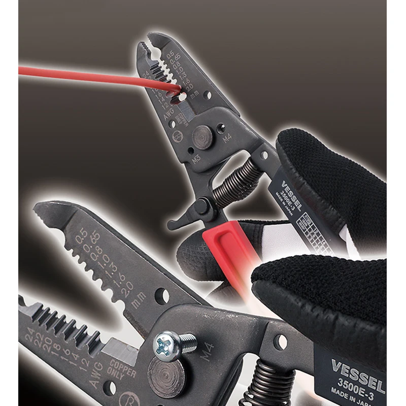 VESSEL Muti-Purpose Wire Stripper with Manual Thread Cutter for Solid Wire, Stranded Sire Japan Hand Tools No.3500E Series 6