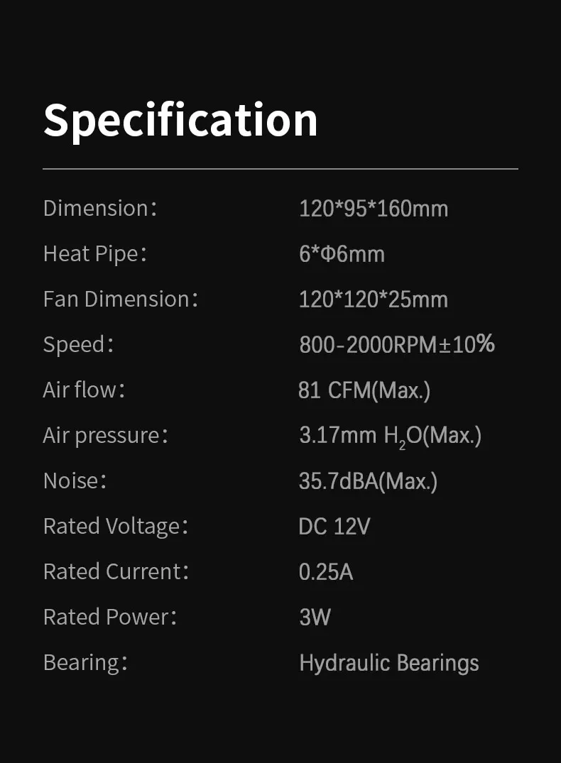 Walrus whisper 120 digital display 6*Φ6MM direct touch heat pipe single tower si