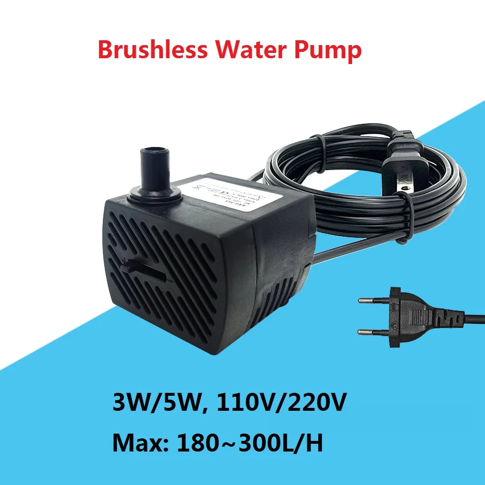 3W 5W Ultra-Quiet Submersible Brushless Water Pump with EU US Plug Tank Garden Fountain Pump 110V 220V 1