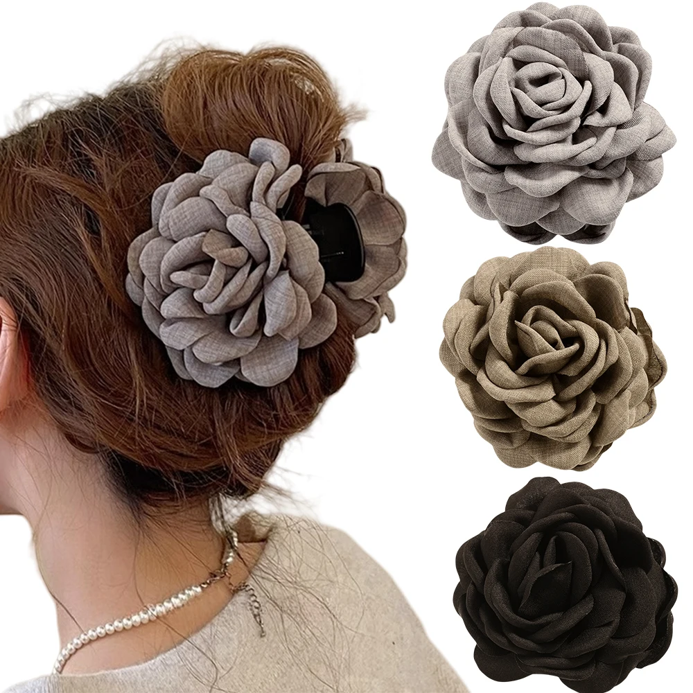 Vibrant Cotton Rose Flower Hair Claw Clips - Medium Size Shark Clamp