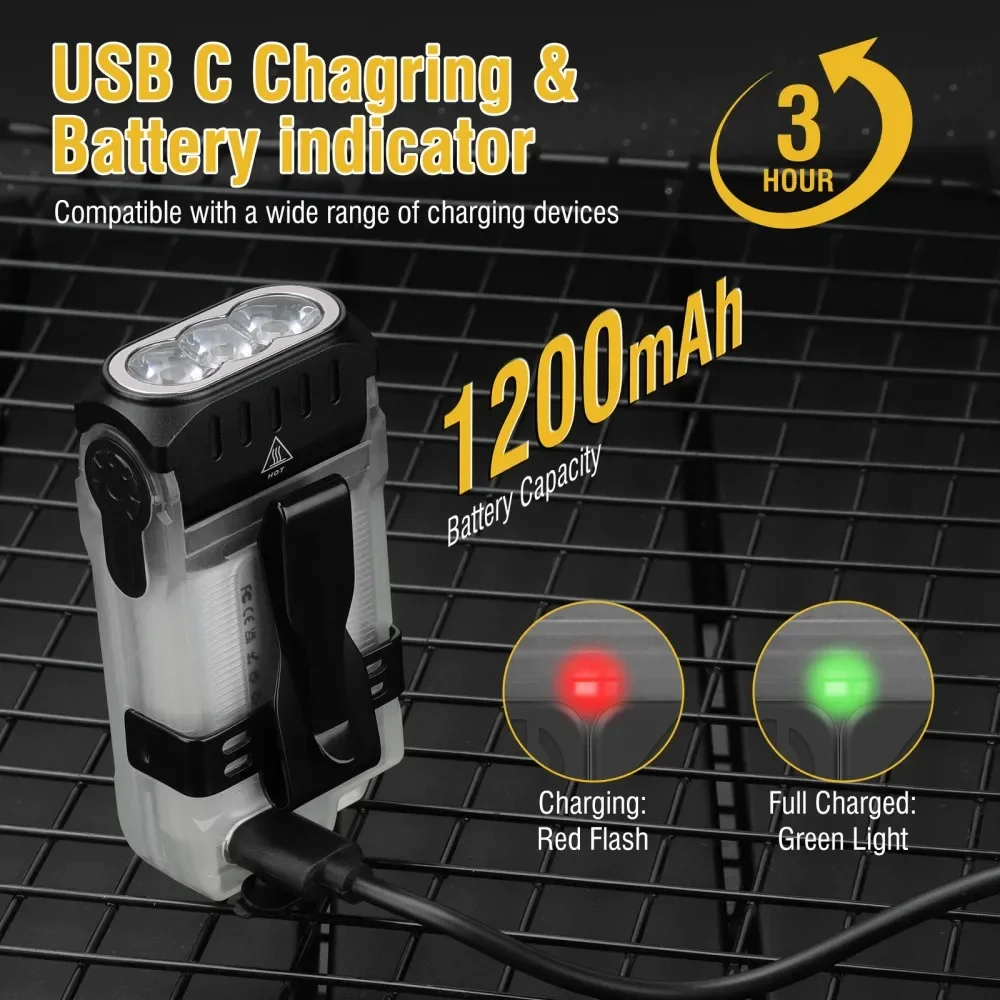 BORUiT V15 LED Keychain EDC Black Flashlight Clip Work Light Type-C Rechargeable Torch With Magnet Camping Pocket Lantern I.154590649