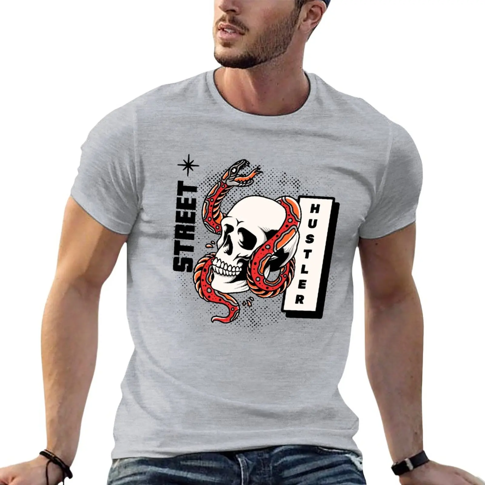 

Skull Tattoo - Street Hustler Skull & snake streetwear T-Shirt sweat shirt animal prinfor boys mens workout shirts