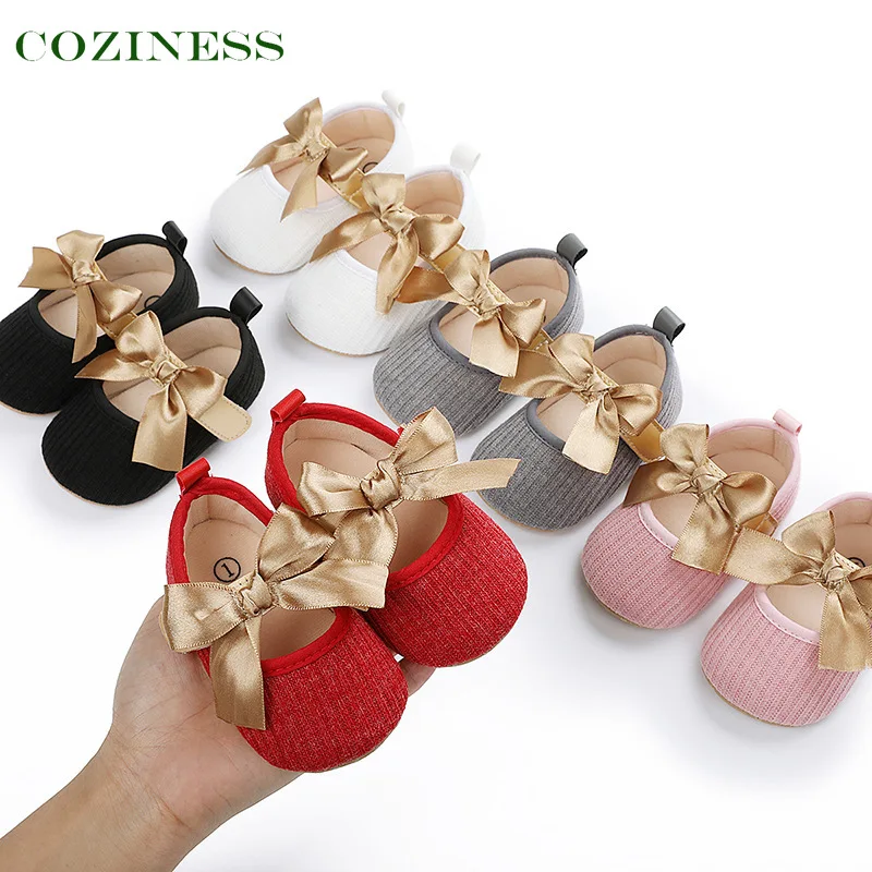 

Baby Girl Shoes Outdoor Outing Non Slip Bow Baby Princess Shoes Spring Autumn New Cotton Fabric Soft Sole Newborn Girl Toddler