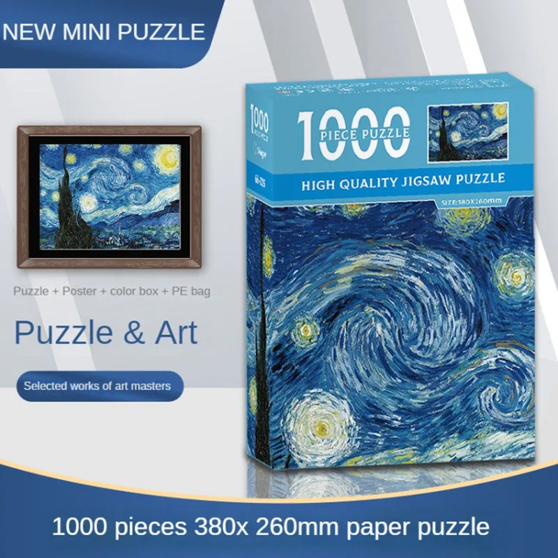 Mini Jigsaw Puzzle 1000 Pieces for Adults Kids Seaside Garden Puzzles Toy Family Game Famous World Oil Painting Home Decoration 4