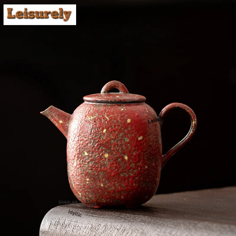 240ml Red Mountain Gold Sprinkled Square Teapot Retro Tea Infuser Pot Tea Maker Kettle With Filter Chinese Tea Set Decoration