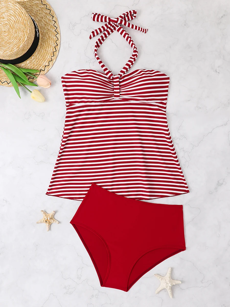 Tankini Halter Neck Print Design - red front