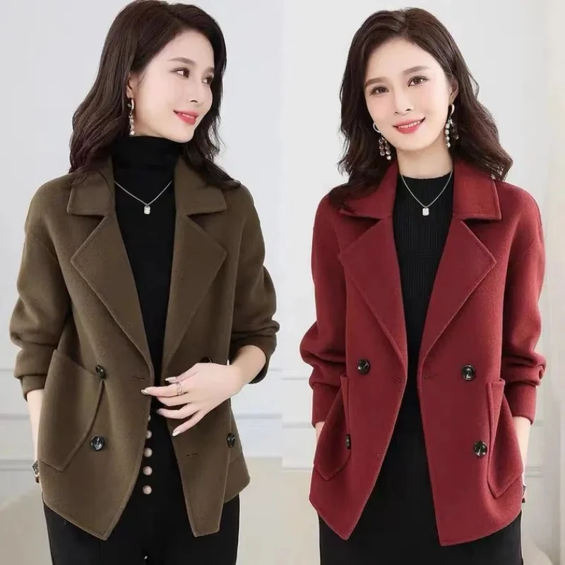 Drop Shoulder Loose Handmade Wool Coat 2024 Women Autumn Winter Double-Sided Cocoon Woolen Short Coat Oversized Solid Color