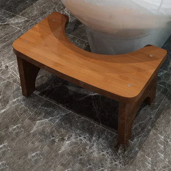 Robusto sgabello portatile per WC in bambù per adulti, ampio e stabile, sgabello per vasino da bagno, facile da usare e pulire, design portatile 1