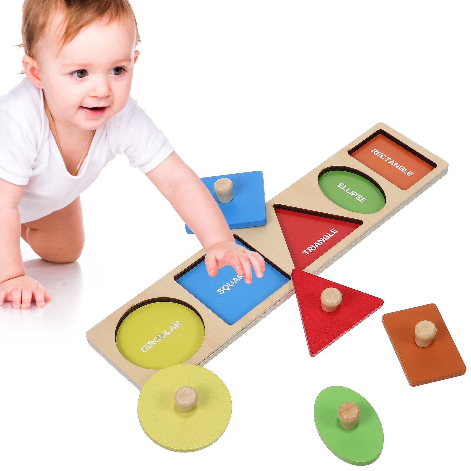 

Childrens Toys Montessori Early Education Hand Holding Board Colorful Shape Puzzle Block Toddler Learning Wooden Blocks