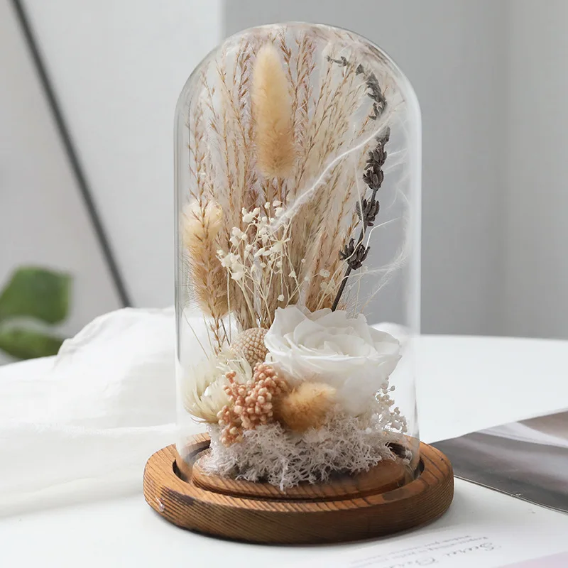 Diameter=25 Different Height Big Size Glass Dome Vase Log Antique Black Base Transparent Cover Friend Gift Wedding Decoration 4