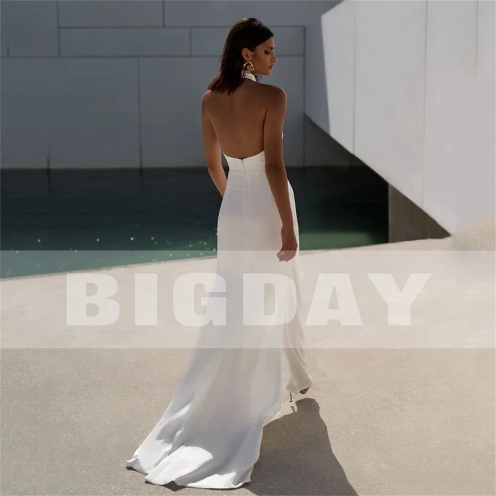 Sexy Mermaid Wedding Dress Women High Collar Open Back Sleeveless Side Slit Pleat Bridal Gown 2025 Vestido De Noiva Customized 2