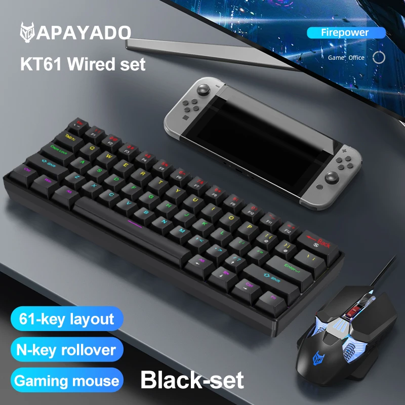 Mechanisches Set, 60 % tragbare Mini-Tastatur-Maus-Kombination mit Kabel, 61-Tasten-Phantom-RGB-Tastatur- und Maus-Set_voghion.com