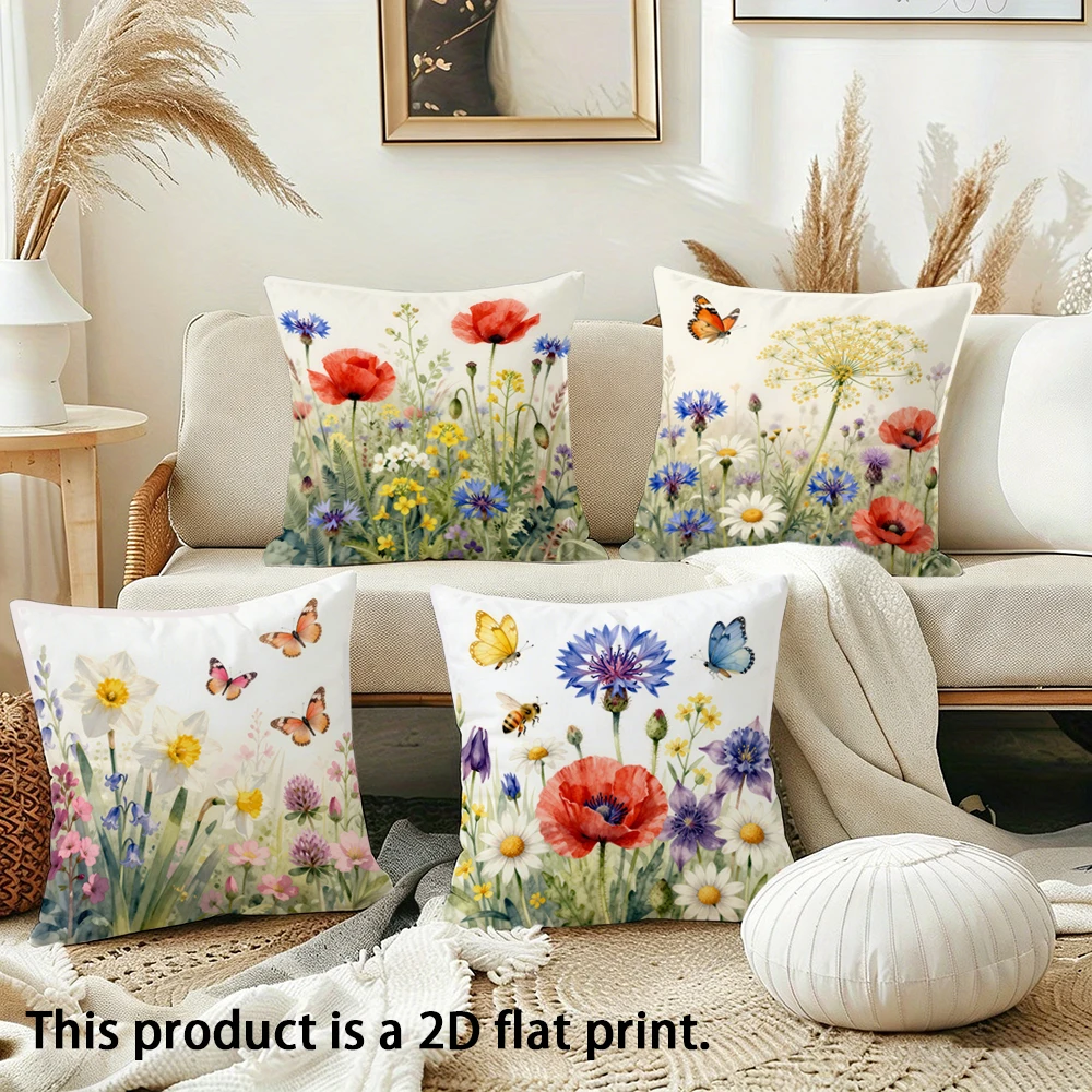 1/4pcs Floral Print Pillowcases with Butterflies and Bees Sofa cushion cover home bedroom room decoration 4