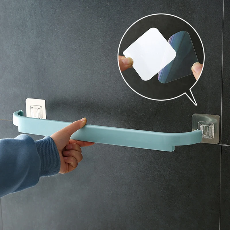 1Pc Adhesive Towel Rack Bathroom Towel Bar Shelf Wall Mounted Towels Hanger Toilet Suction Cup Holder Kitchen Bathroom Organizer
