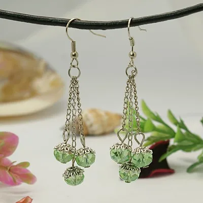 Kissitty 30 Pairs Stylish Tibetan Style Chandelier Earrings For Women Glass Beads Iron Chains Earring Hooks Jewelry Findings