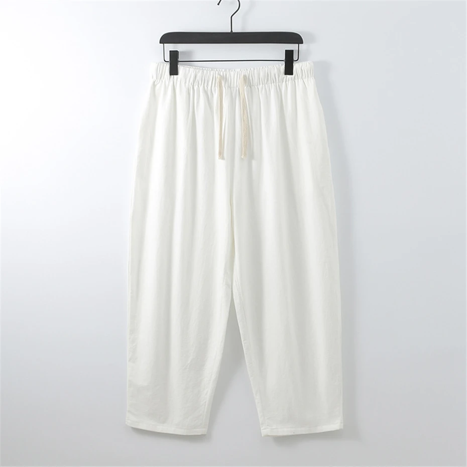 Description Picture 6 of itemPlus Size 8XL 9XL Pants Summer Solid Color Linen Pants Men Fashion Casual Linen Ankle-Length Pants Loose Sweatpants Male