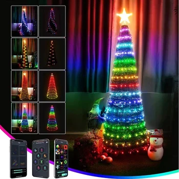 크리스마스 트리 RGB 조명 스마트 블루투스 제어 USB LED 스트링 램프, 야외 앱 원격 제어 화환 요정 조명 장식
