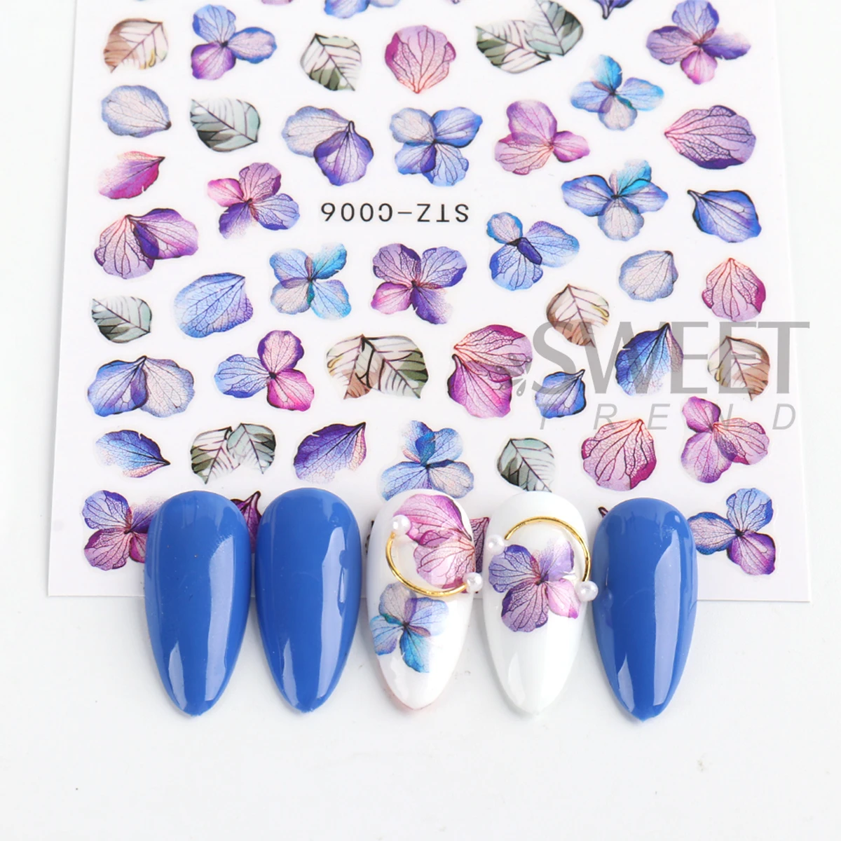 3pcs Gradient Flower Petal Nail Art Stickers Purple Pink Textured Floral Design Decals Japanese Charm Tattoo Nail Manicure Decor