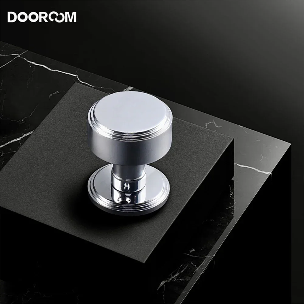 DOOROOM Brass Round Indoor Door Lock Set Silent Magnetic Suction Shiny Gold Bright Chrome Interior Bedroom Bathroom Double Wood