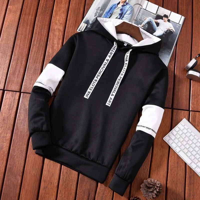 Men's Hoodies Long Sleeve Casual Printing with Letter Sweatshirt New Spring Hip Hop Pullover Sports Top Male Hooded Sweatshirt